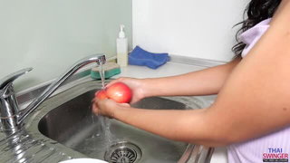 Sheer purple top apple washing hot porn clip